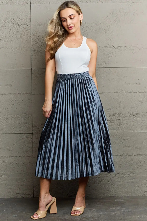 Ninexis Accordion Pleated Flowy Midi Skirt - Fashionmj