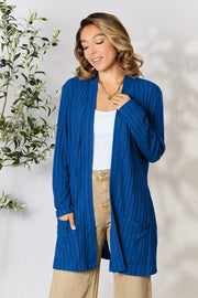 Basic Bae Full Size Ribbed Open Front Cardigan with Pockets - Fashionmj