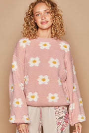 POL Daisy Pattern Drop Shoulder Sweater - Fashionmj