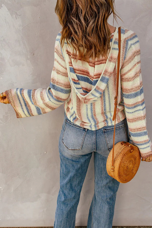 Striped Hooded Sweater with Kangaroo Pocket - Fashionmj