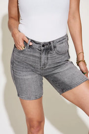 Judy Blue Full Size High Waist Washed Denim Shorts - Fashionmj