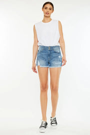 Kancan Full Size High Rise Raw Hem Denim Shorts - Fashionmj