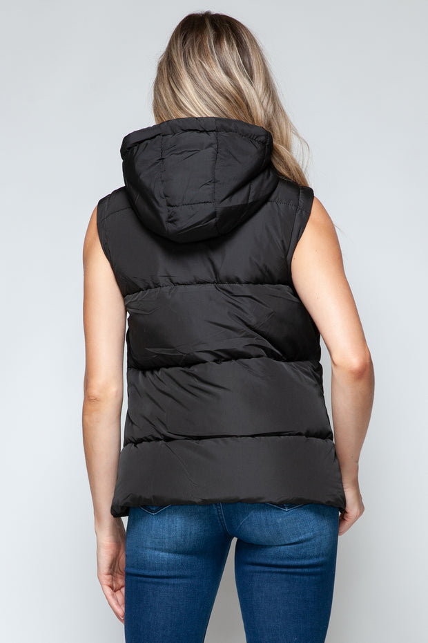 Snobbish Snap and Zip Closure Hooded Vest - Fashionmj