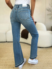 Judy Blue Full Size Mid Rise Destroyed Hem Distressed Jeans - Fashionmj