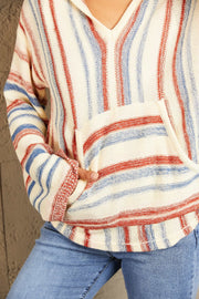 Striped Hooded Sweater with Kangaroo Pocket - Fashionmj