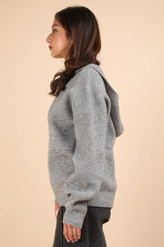 VERY J Seam Detail Drop Shoulder Hooded Sweater - Fashionmj