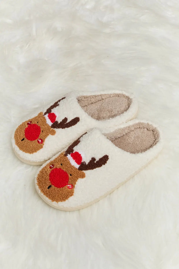 Melody Rudolph Print Plush Slide Slippers - Fashionmj