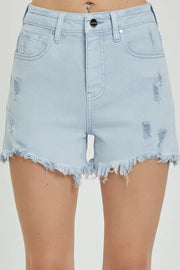 RISEN Full Size High Rise Distressed Detail Denim Shorts - Fashionmj