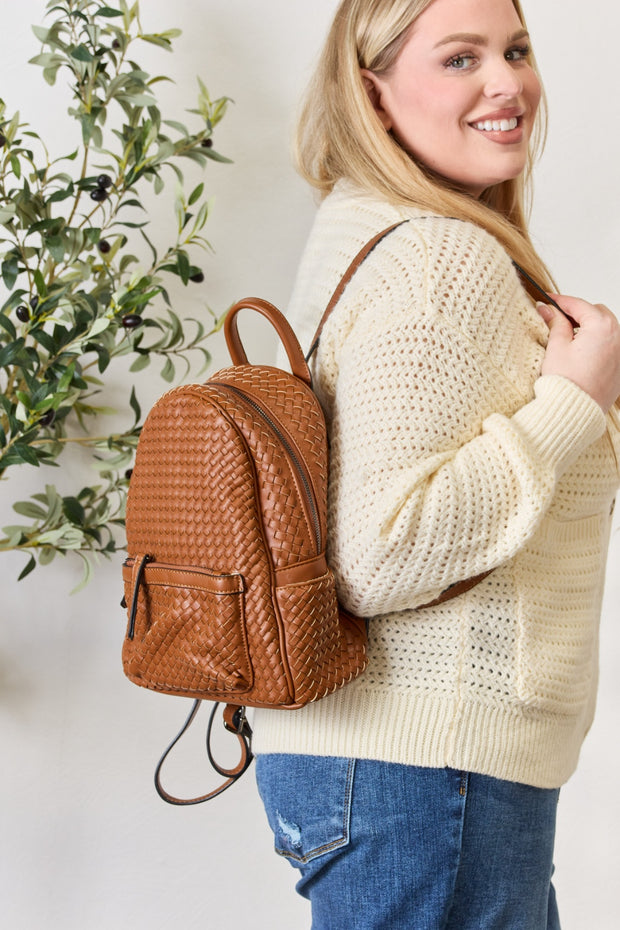 SHOMICO PU Leather Woven Backpack - Fashionmj