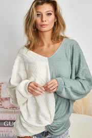 BiBi Twist Front Contrast Cable Knit Top - Fashionmj