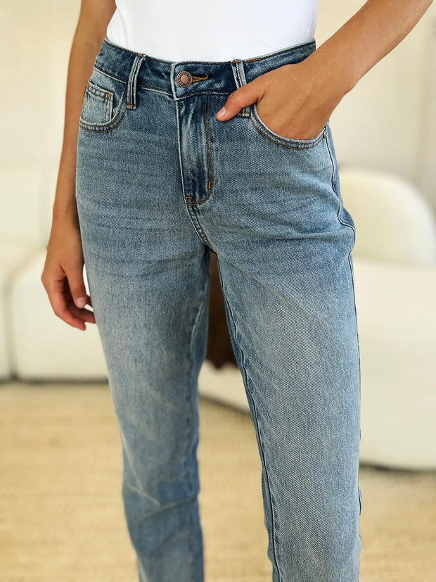 Judy Blue Full Size Mid Rise Rigid Magic Release Hem Jeans - Fashionmj