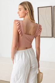 Le Lis Ruffled Cap Sleeve Square Neck Crop Top - Fashionmj