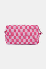 Zenana Checkered Pattern Knitted Cosmetic Pouch Trendsi