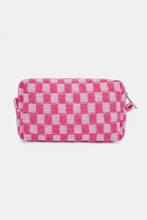 Zenana Checkered Pattern Knitted Cosmetic Pouch Trendsi