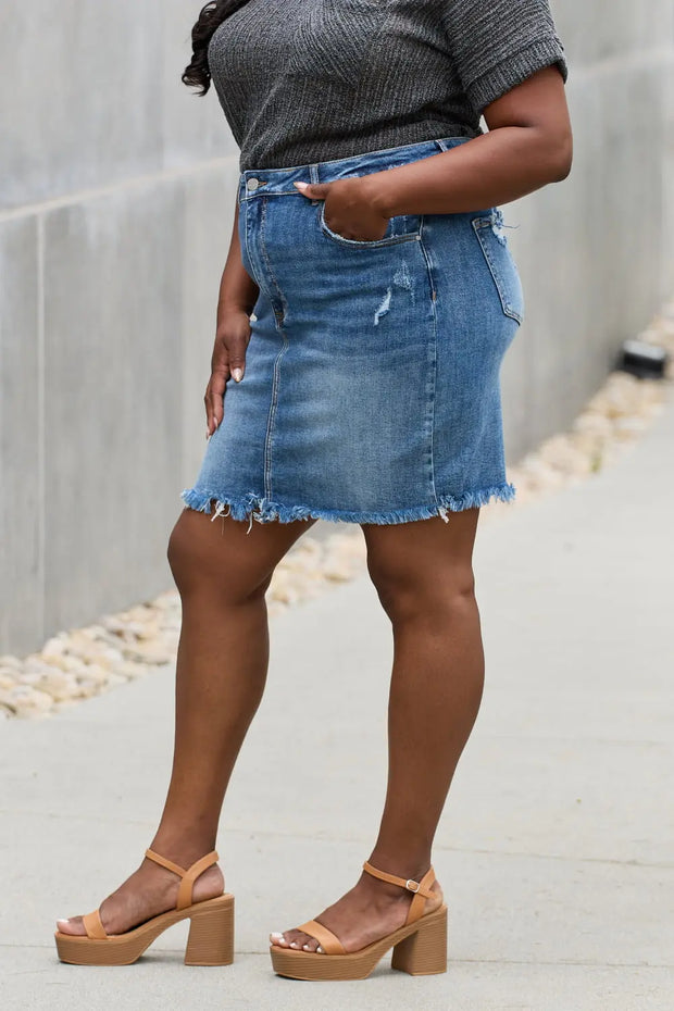 RISEN Amelia Full Size Denim Mini Skirt - Fashionmj