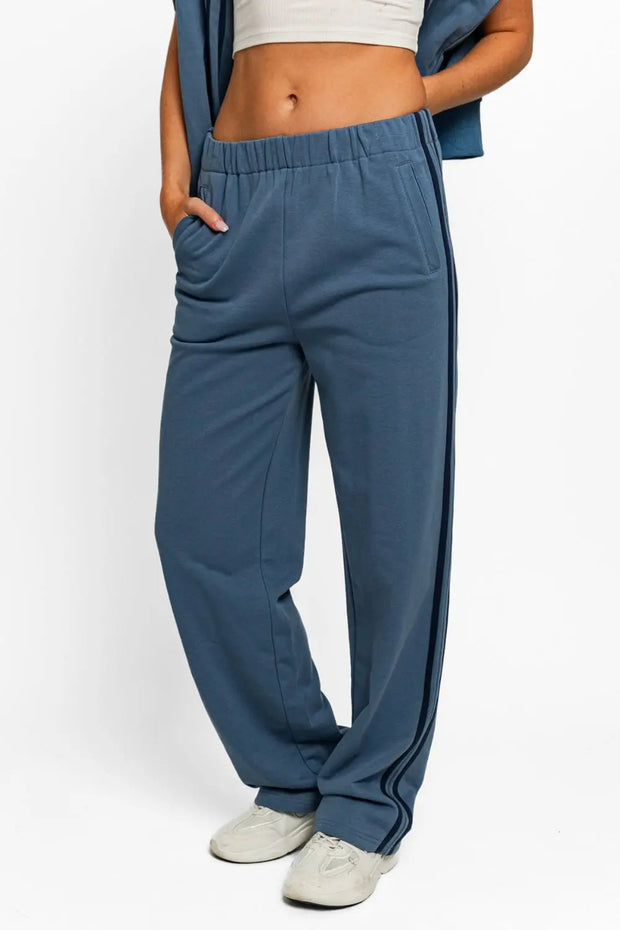 Tasha Apparel High Waisted Side Stripes Straight Track Sweatpants Trendsi