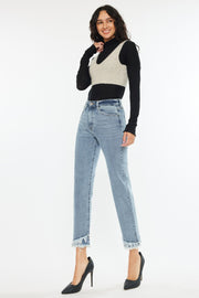 Kancan Raw Hem High Rise Straight Jeans