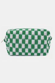 Zenana Checkered Pattern Knitted Cosmetic Pouch Trendsi