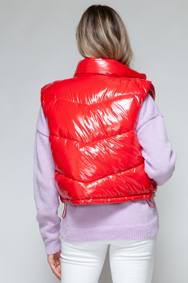 Snobbish Zip Up Turtleneck Shiny Quilted Vest - Fashionmj