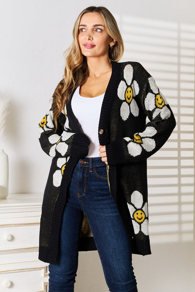 Perfee Floral Button Down Longline Cardigan - Fashionmj