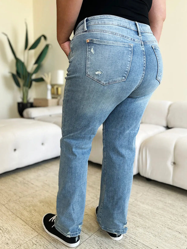 Judy Blue Full Size High Waist Distressed Straight Jeans - Fashionmj