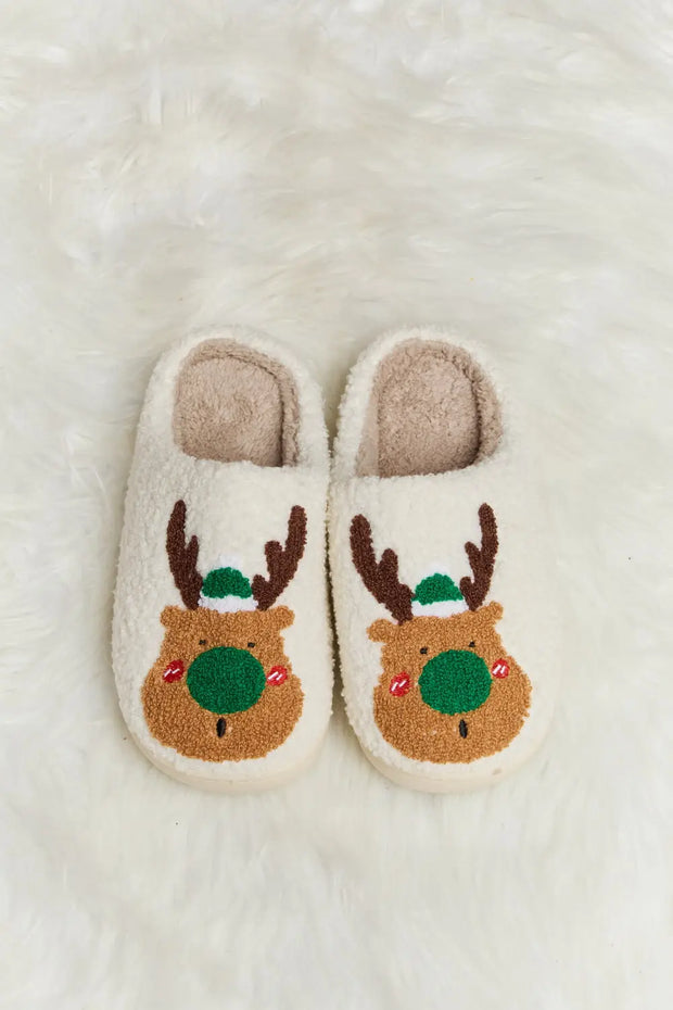 Melody Rudolph Print Plush Slide Slippers - Fashionmj