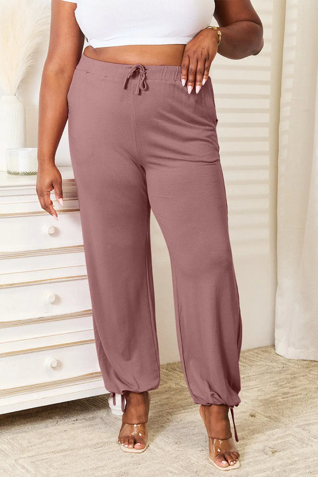 Basic Bae Full Size Soft Rayon Drawstring Waist Pants with Pockets - Fashionmj