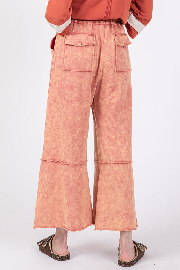 SAGE + FIG Mineral Washed Terry Wide Leg Pants - Fashionmj