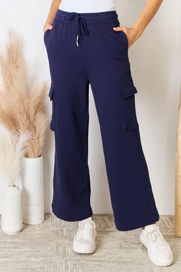 RISEN Drawstring Relaxed Cargo Wide Leg Pants Trendsi