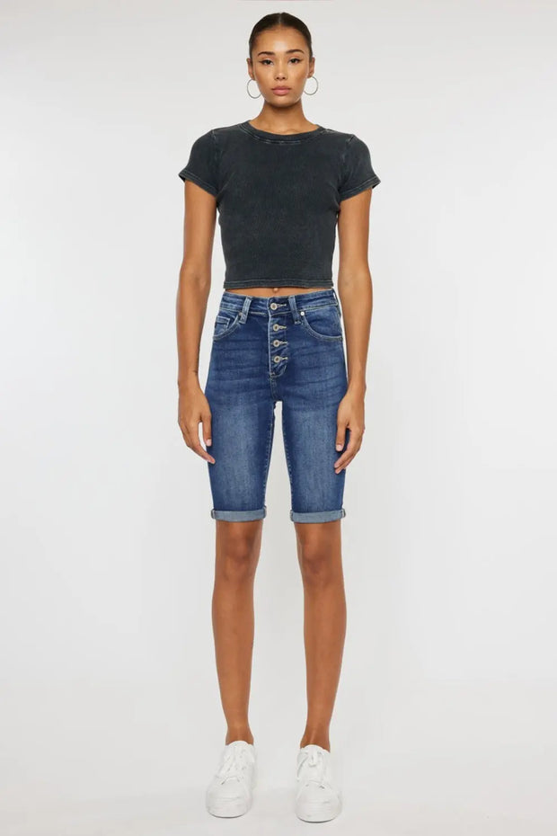 Kancan Full Size Cat's Whiskers Button Fly Denim Shorts - Fashionmj