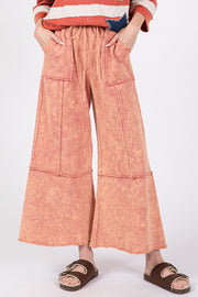 SAGE + FIG Mineral Washed Terry Wide Leg Pants - Fashionmj