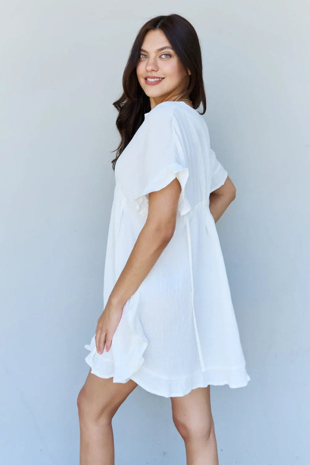 Ninexis Out Of Time Full Size Ruffle Hem Dress with Drawstring Waistband in White - Fashionmj