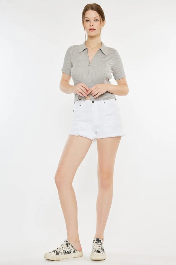 Kancan Raw Hem Distressed Denim Shorts - Fashionmj