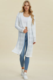 Double Take Full Size Open Front Longline Cardigan - Fashionmj