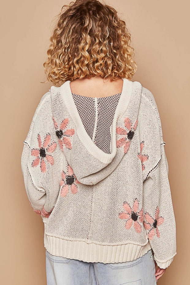 POL Floral Pattern Hooded High-Low Sweater - Fashionmj