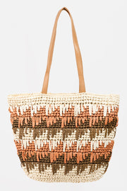 Fame Straw Braided Striped Tote Bag - Fashionmj