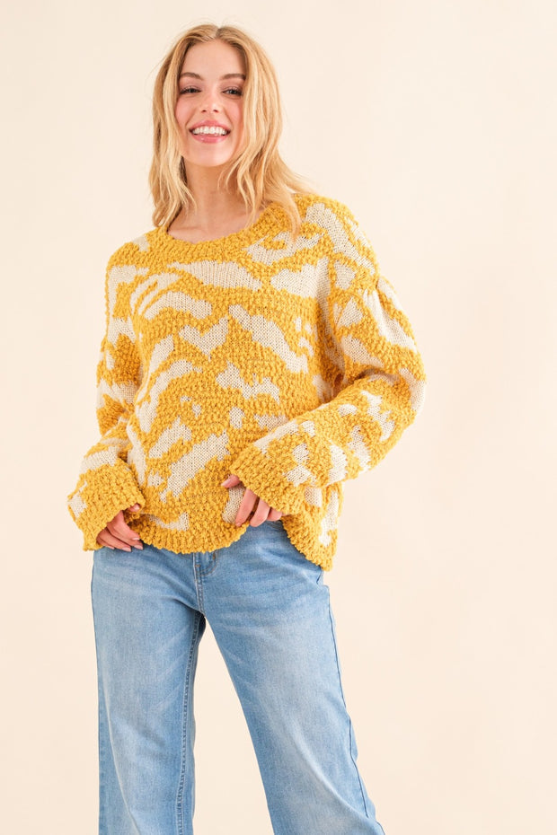 And The Why Full Size Textured Pattern Contrast Sweater - Fashionmj