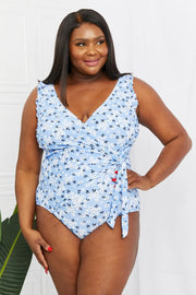 Marina West Swim Full Size Float On Ruffle Faux Wrap One-Piece in Blossom Blue - Fashionmj