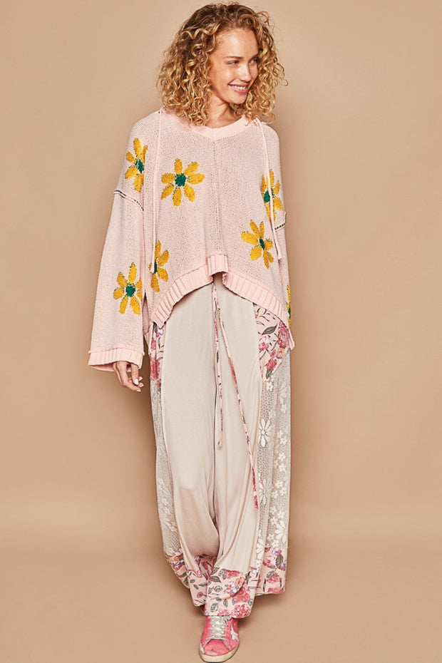 POL Floral Pattern Hooded High-Low Sweater - Fashionmj