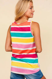 Haptics Round Neck Striped Knit Tank - Fashionmj