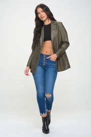 Coalition LA Single-Breasted Vegan Leather Blazer - Fashionmj