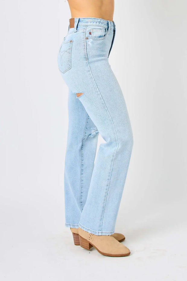 Judy Blue Full Size High Waist Distressed Straight Jeans Trendsi