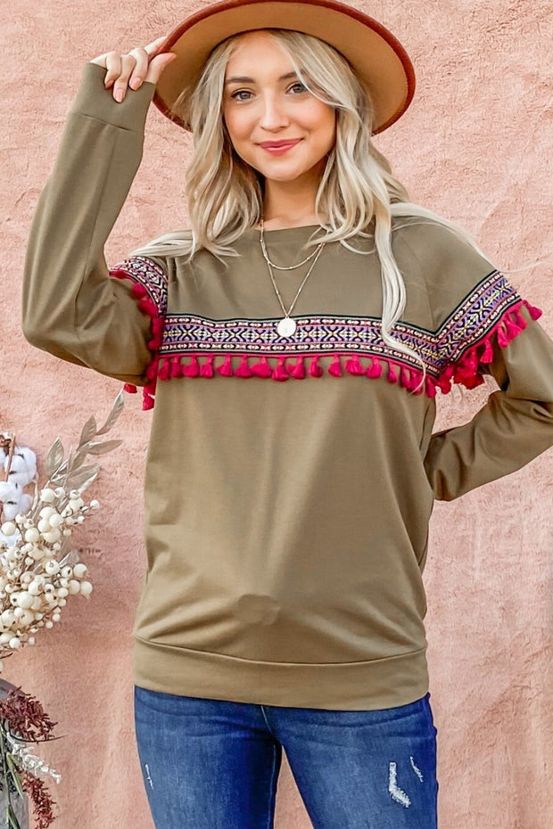 And The Why Ethnic Ribbon Tassel Trim Top - Fashionmj