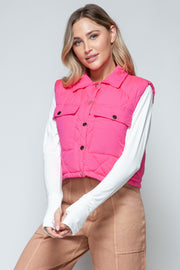 Snobbish Snap Down Quilted Crop Vest - Fashionmj