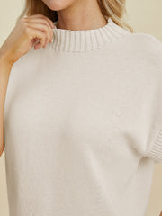 Double Take Full Size Mock Neck Short Sleeve Sweater - Fashionmj