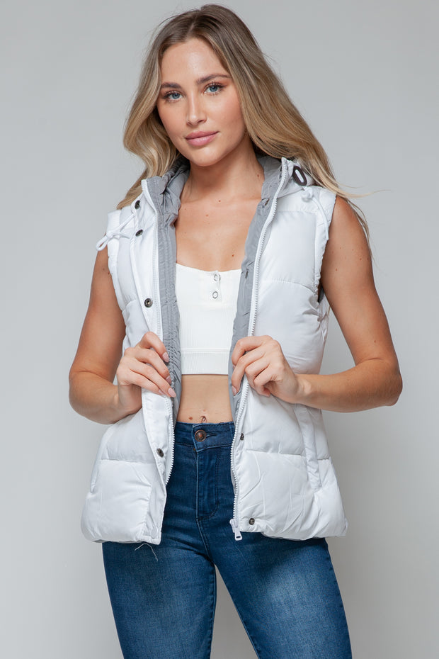 Snobbish Snap and Zip Closure Hooded Vest - Fashionmj