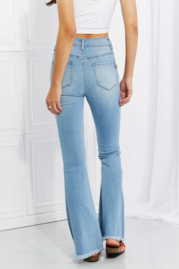 Vibrant MIU Full Size Jess Button Flare Jeans - Fashionmj