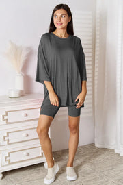 Basic Bae Full Size Soft Rayon Three-Quarter Sleeve Top and Shorts Set - Fashionmj