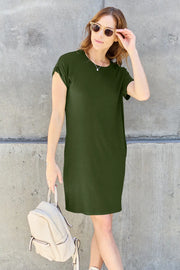 Basic Bae Full Size Round Neck Short Sleeve Dress with Pockets - Fashionmj