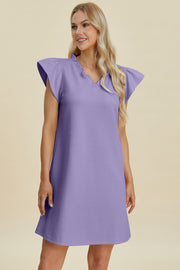 Double Take Full Size Ruffled V-Neck Cap Sleeve Dress - Fashionmj